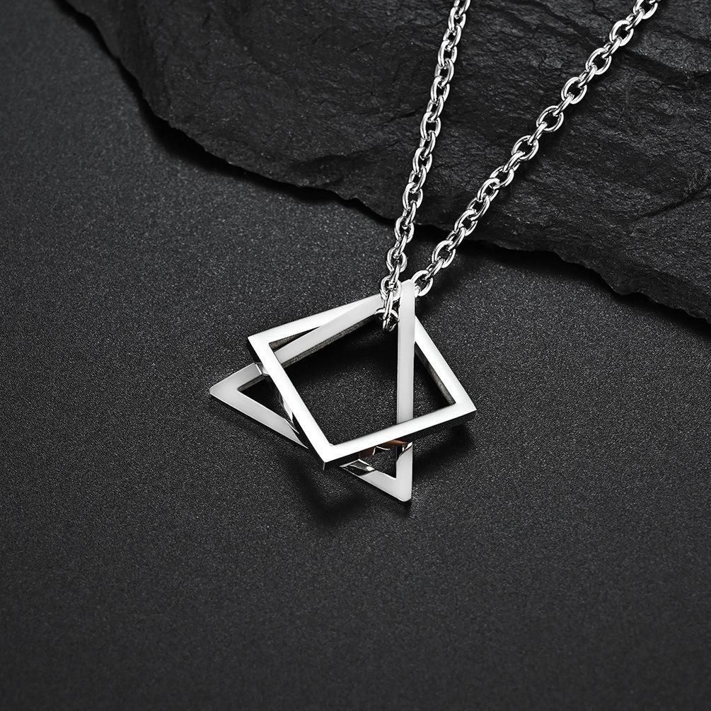 Hip Hop Black Silver Alloy Triangle Fashion 1Pc Men Women Modern Geometric Stacking Square Pendant Necklace Couple Necklace Unisex  Jewelry Accessory