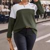 Spring Autumn Plus Size Knit Long Sleeve Pullover Colour Block Button Detail Knit Top