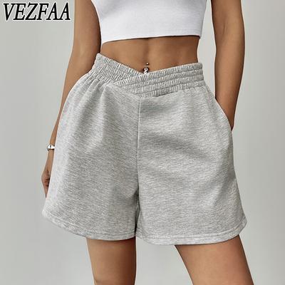 Женские модные повседневные однотонные спортивные шорты с высокой талией и принтом