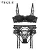 DKGEA Women Underwear Set Embroidery Lace Sexy Bra+Panties+Garter