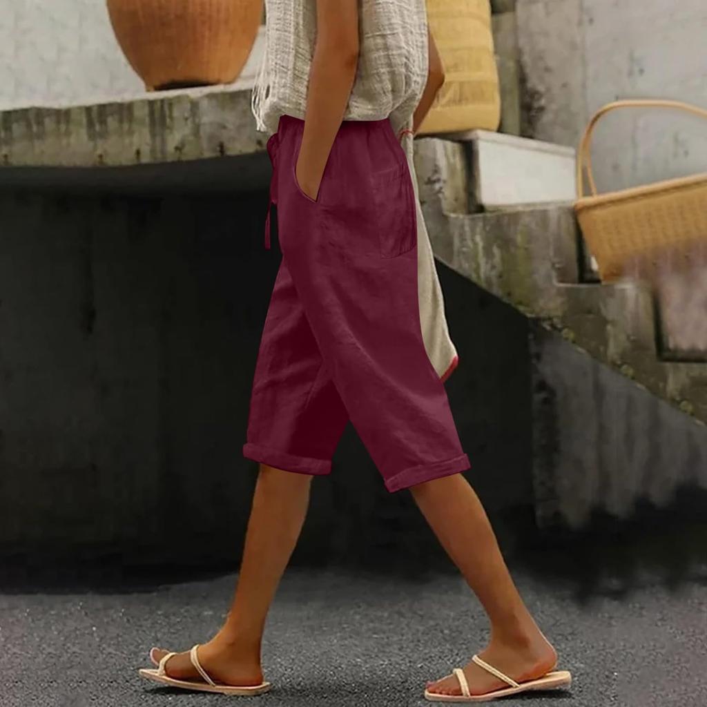 Женские модные повседневные свободные однотонные брюки спереди и сзади с карманами 7/10 Брюки