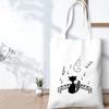 Cartoon Cats Music Print Eco Women Canvas Shopper Bag Cute Tote Bags Harajuku College Shoulder Bag Foldable Shopping Bag Handbag