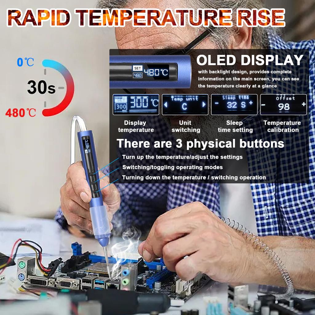 Интеллектуальный электрический паяльник, портативная USB-паяльная станция, 180-480 градусов Цельсия, сварка OLED-дисплея