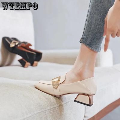 Женские всесезонные туфли из искусственной кожи, мягкие туфли из полиуретана на толстом каблуке, универсальные легкие рабочие туфли большого размера с квадратным носком