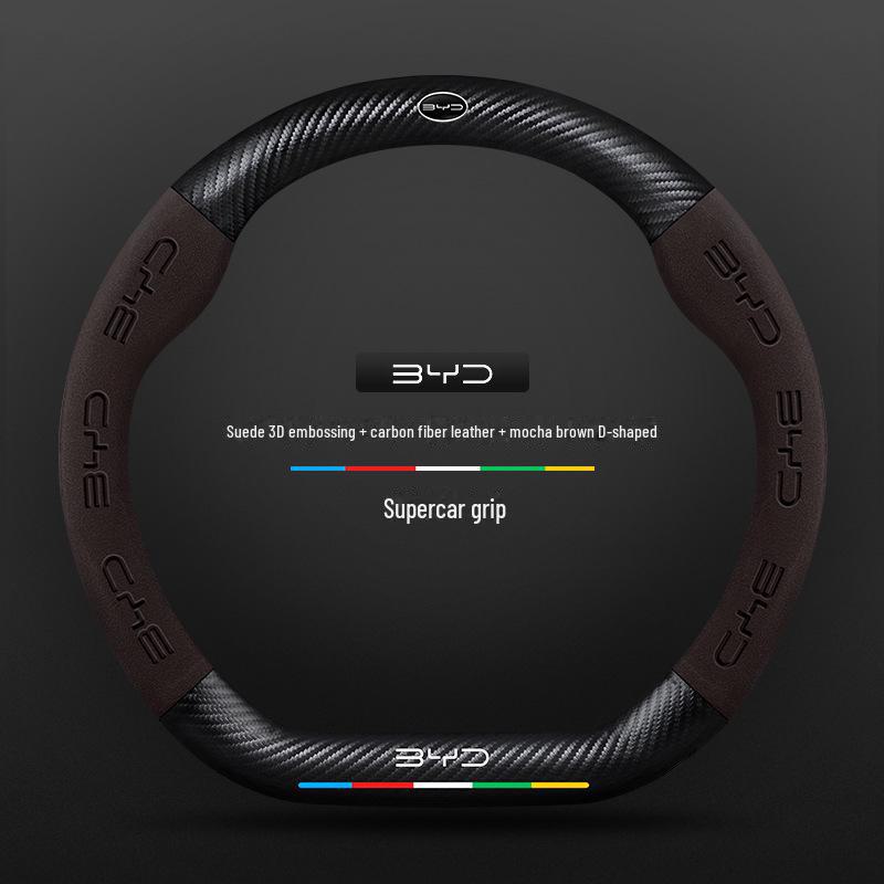 Compatible BYD Qin, Han, Tang, Song, Yuan E2 Destroyer Dolphin Leather Steering Wheel Cover with 3D Embossing