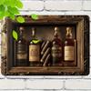 2d Flat 30*20m, Lounge Inspired Wooden Sign, Exquisite Artwork of Whiskey Bottles and Cigars, Indoor Outdoor Use, for Kitchen, Garden, Bedroom, Bar.