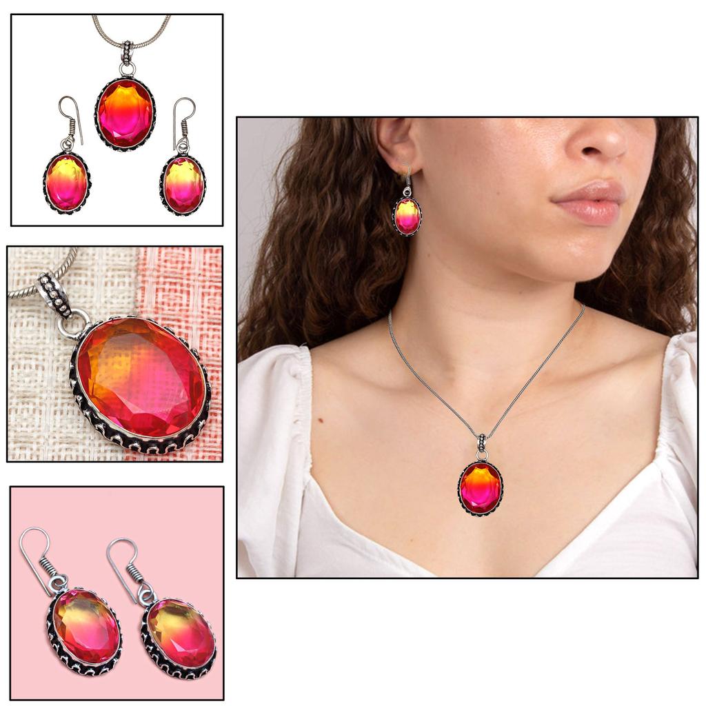 Tourmaline Set Gemstone Gift Wedding Party Bi-Color Pendant,Earring,Ring