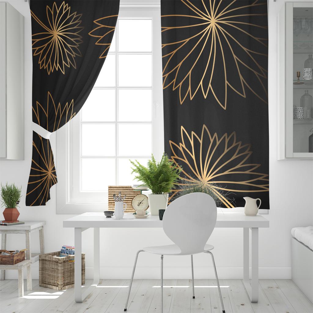Золотой узор на черном фоне Роскошные шторы для дома Товары для дома Гостиная Спальня Индивидуальные шторы