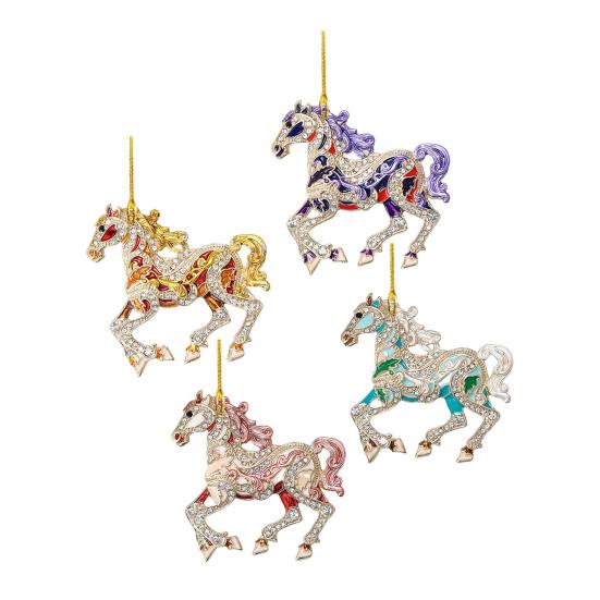 Rhinestone Horse Ornament Elegant Christmas Tree Decoration with Keychain 2D Acrylic Hanging Decor Equestrian Gift for Horse Lovers