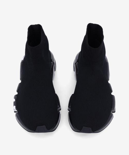 [Balenciaga] Speed 2.0 Full Clear Sole Graffiti Recycled Knit Sneakers - Black:White 617196W2DIA1190SS25