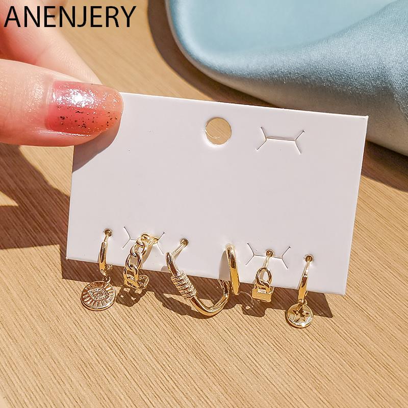 ANENJERY 6 шт./компл. серьги-кольца в форме сердца и глаз в форме звезды, женские простые креативные геометрические серьги