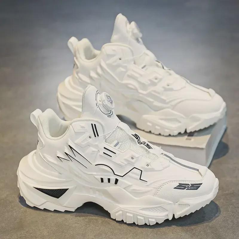 Men's 2024 Autumn/Winter Rotating Buckle Trendy Mecha Dad Shoes with Thick Sole for Leisure Sports and All-Match Style.