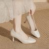 French High Heels Elegant Soft Leather Shoes Thin Heels That Don't Tire Your Feet Single Shoes with Shallow Square Toes All-match Commuter Shoes