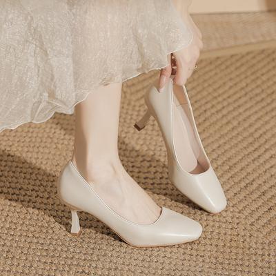 Французские туфли на высоком каблуке элегантные туфли из мягкой кожи тонкие каблуки, от которых не устают ноги одинарные туфли с неглубоким квадратным носком универсальные туфли для работы