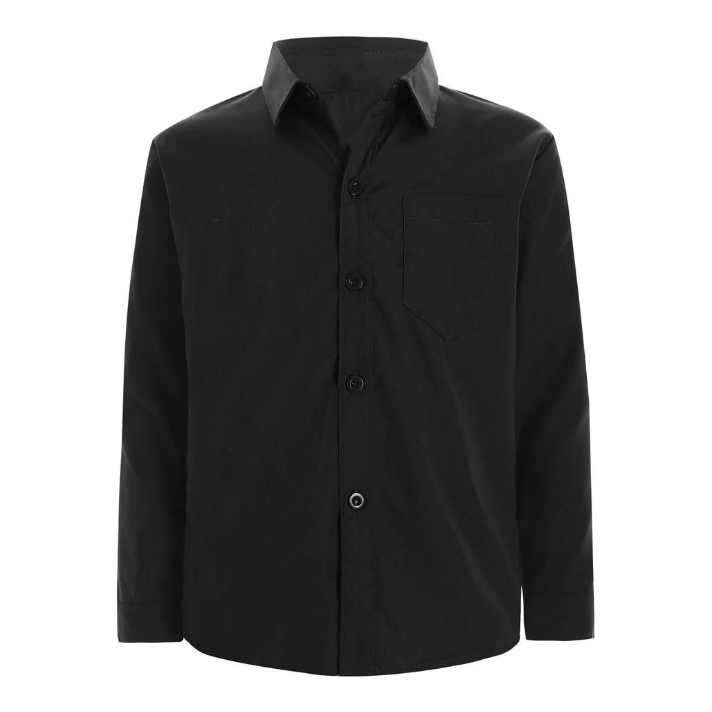 Рубашка плательная с длинным рукавом для мальчиков, повседневная однотонная с воротником на пуговицах