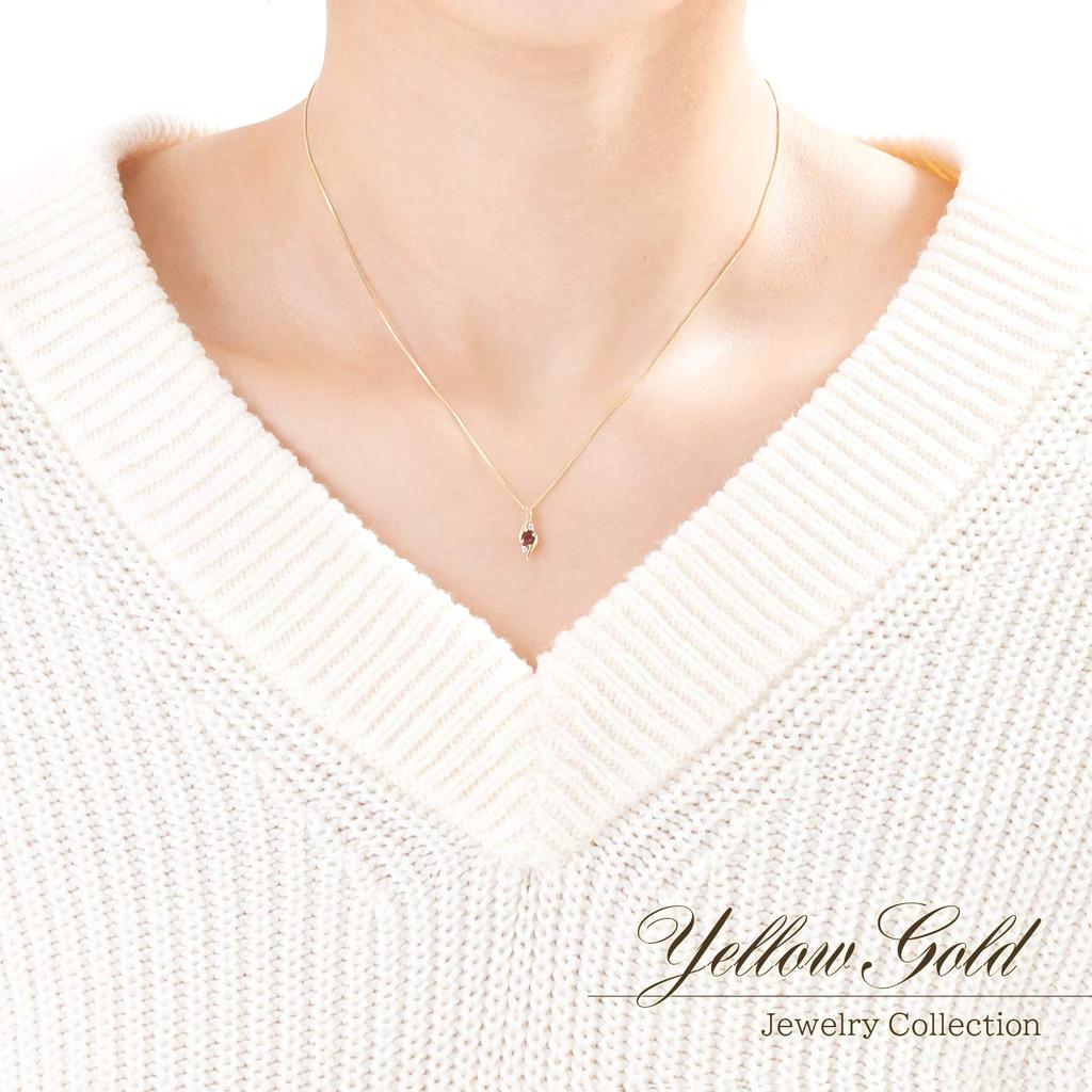 Garnet Necklace Diamond 10K Yellow Gold K10 10K Small Natural Stone [Barzaz]