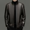Middle-aged Men's Stand-up Collar Genuine Leather Jacket Plus Velvet and Thickened Fur All-in-one Casual Loose Coat Leather Jacket Trendy