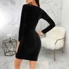 Women's Sexy Velvet Long Sleeve V Neck Mini Dress Ruched Bodycon Faux Wrap Cocktail Party Dress Formal Wedding Guest Dress