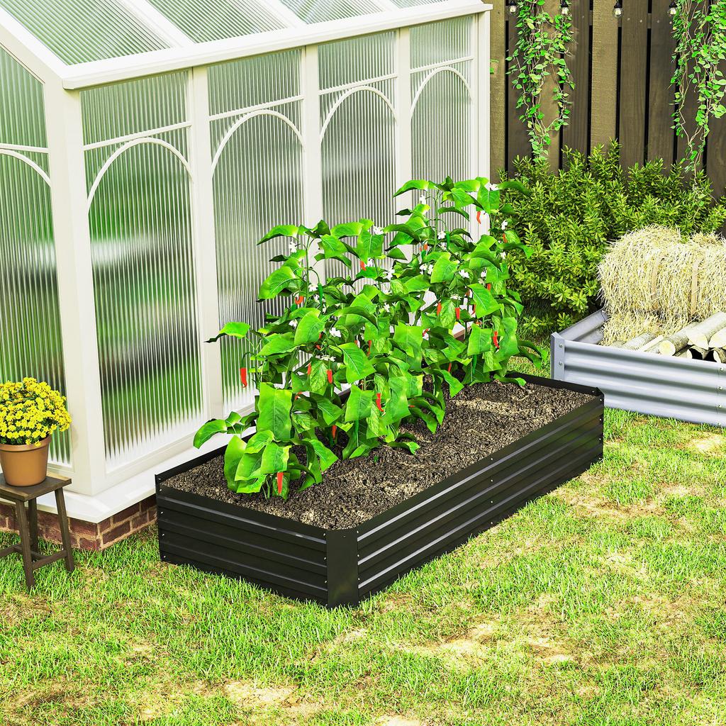 Raised garden bed rectangular planter in galvanised steel supports for tomatoes and climbing plants 180 x 90 x 29.5 cm