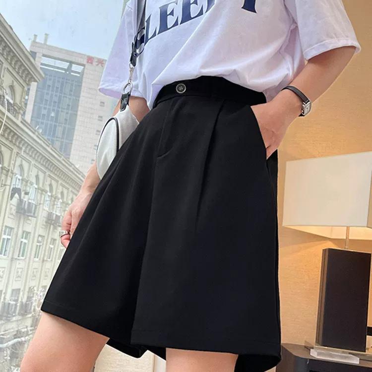 Летние женские шорты Five Point Suit Black Commuter Plus Size с высокой талией, свободные, утягивающие, широкие брюки для ношения на улице