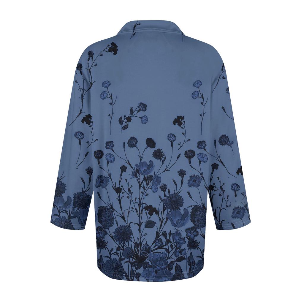 Женская модная повседневная рубашка с лацканами и цветочным принтом на пуговицах с рукавами 3/4