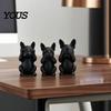 Декор для шкафчика Бульдог 3D-печатный набор французских статуэток из 3 шт., Матовая черная скульптура, Минималистичный арт-объект с бульдогом для украшения дома,