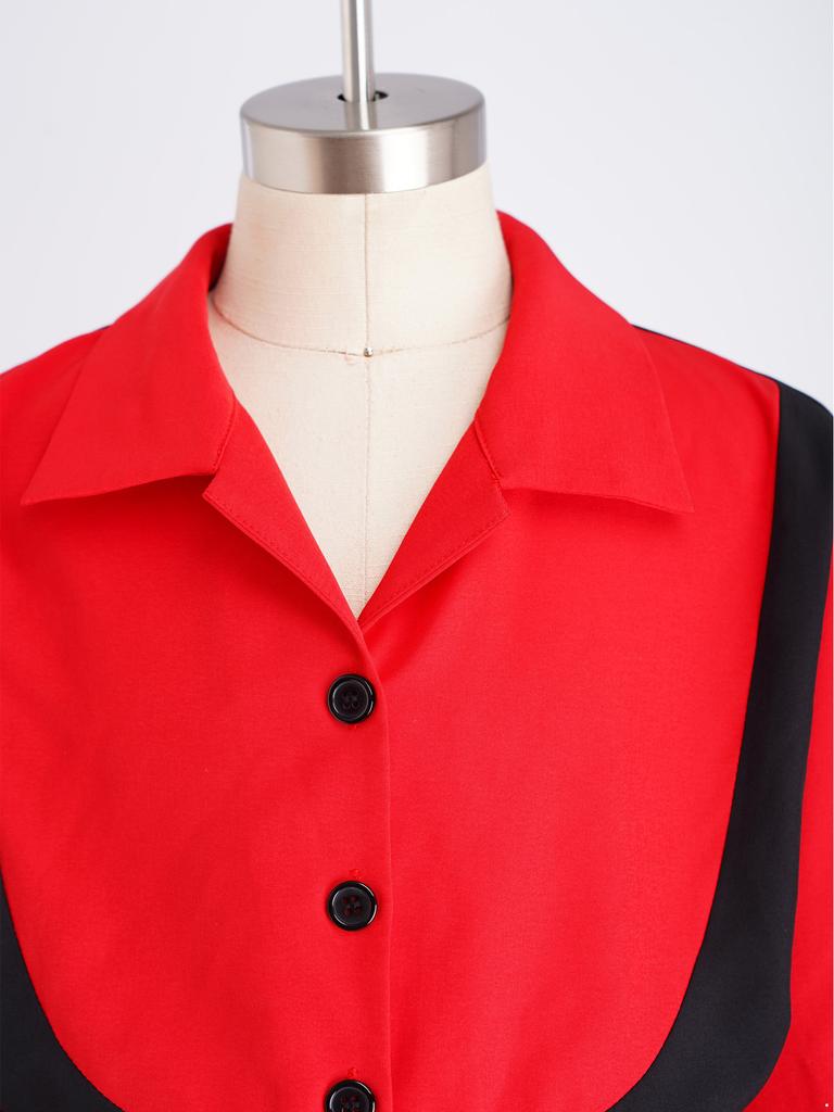 Boys Flamenco Dance Outfit Color Block Turn Down Collar Long Puff Sleeve Pullover Shirt Elastic Waistband Pants Belt