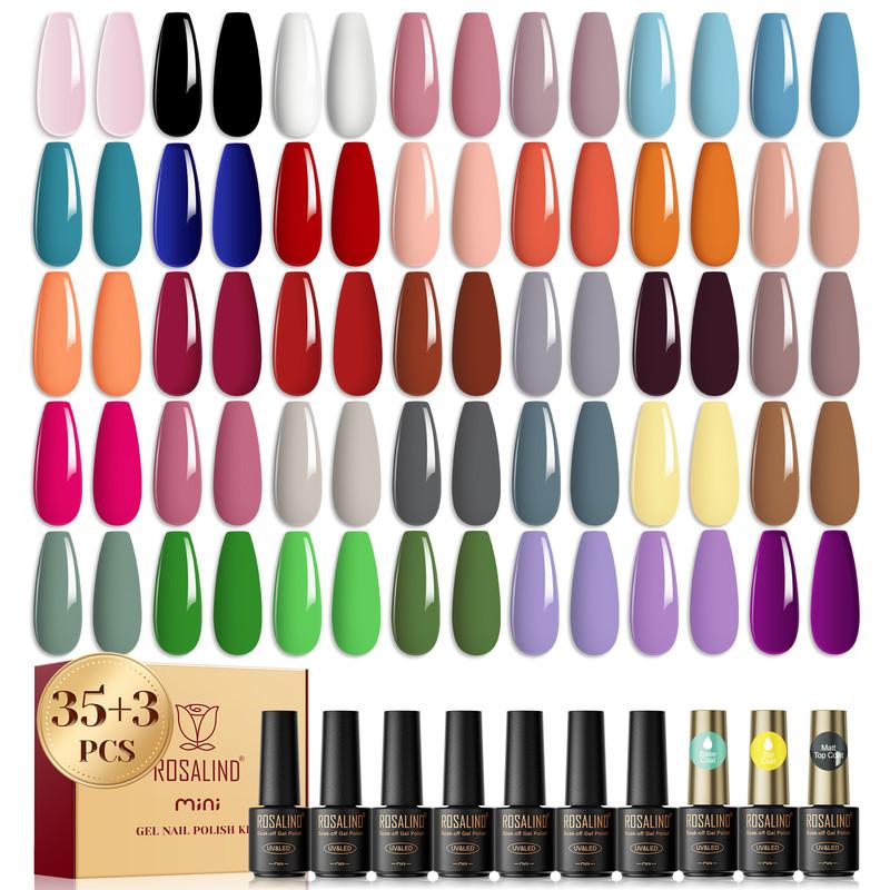 ROSALIND Shiny Colors Nail Gel Set Gel Varnishes Kit Semi Permanent Hybrid Soak Off Nail Polish 35 Colors Gift Set