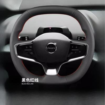 Для Volvo EX30 2024 2025 Черный нескользящий кожаный чехол на руль автомобиля, сшитый вручную