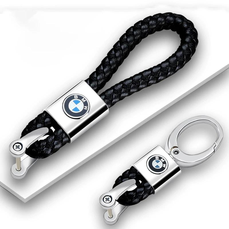 BAAS1 New 2025 Car Styling 3D Metal+Leather Braided Woven Rope Keycha For BMW M power X1 X3 X5 X6 Performance M3 M5 E90 E39 E46 Access