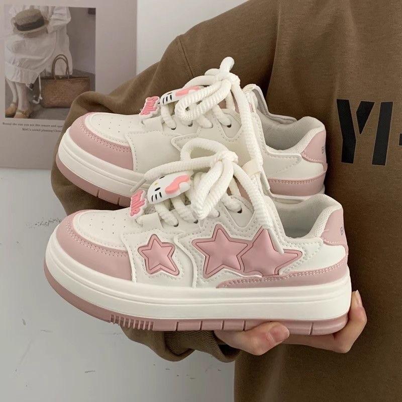 Новые корейские туфли Kawaii Pink Platform Sneakers Women Vintage Vulcanize Spring Summer Casual Tennis Female Flatwear