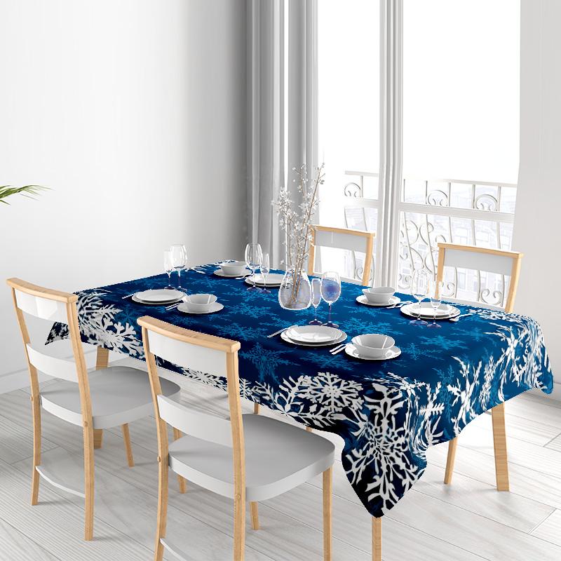 Festive Blue Tablecloth With White Snowflake Design For Dining Room Decorations Reusable Linen Christmas Party Decoration Cover