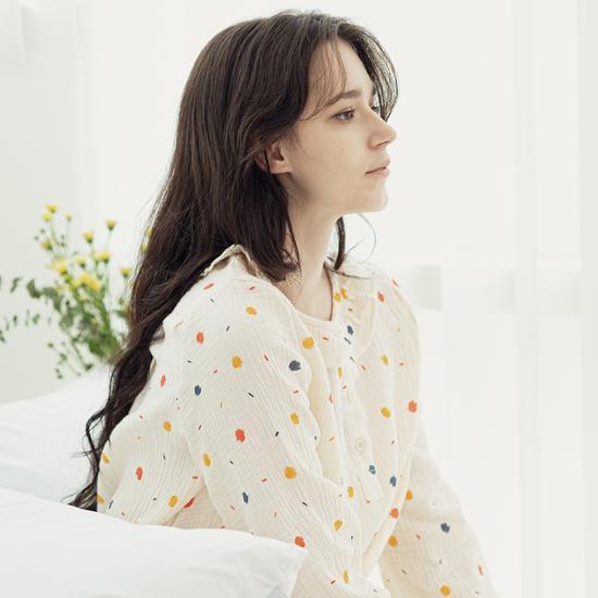 RYMD Лечебная Пижама Круглый Воротник Цветной Горошек Yoru Хлопок Цельный Домашний Костюм