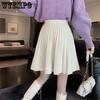 WTEMPO Knitted Pleated Skirts Women Elastic High Waist Sweater Skirts Spring Autumn Solid Casual Knitting Ribbed Mini Skirts
