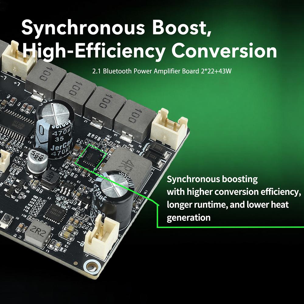 2x22W+43W 2.1 Bluetooth Power Amplifier Module Type-C APP Equalizer TWS Function Low Power for DIY Desktop Outdoor Speaker