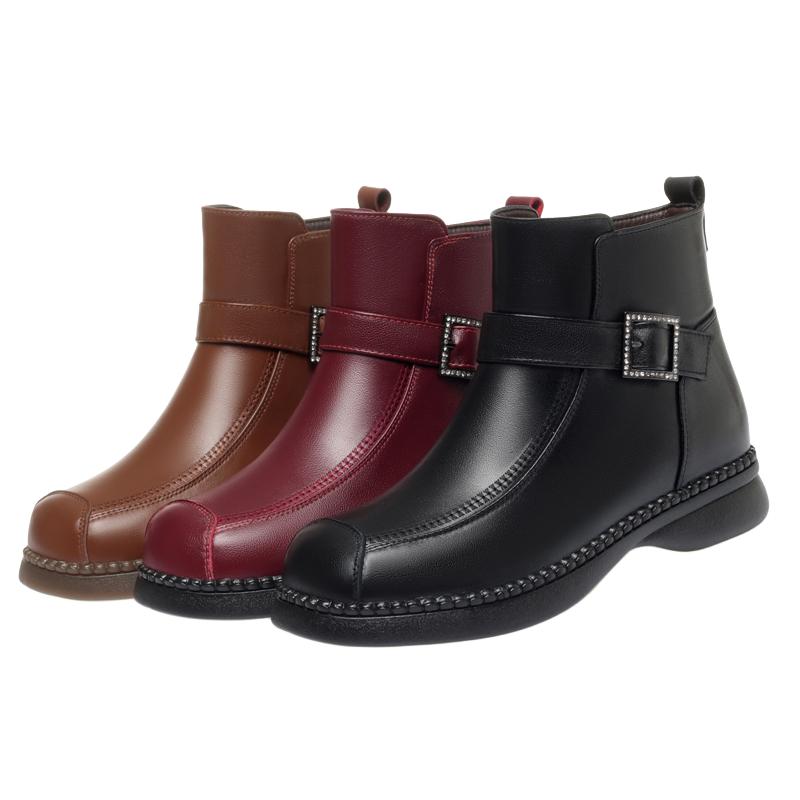 Women Winter Boots Genuine Leather Winter Large Size British Style Women Booties Non-slip Wool Warm Women Ankle Boots
