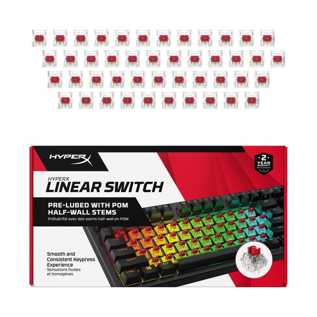 HYPERX Mechanical Keyboard Linear Actuation 4mm 40g Warranty Switches, Red, 5-Pin, 1.8mm Point, Stroke, Force, Pre-Lubricated, 2-Year Manufacturer's