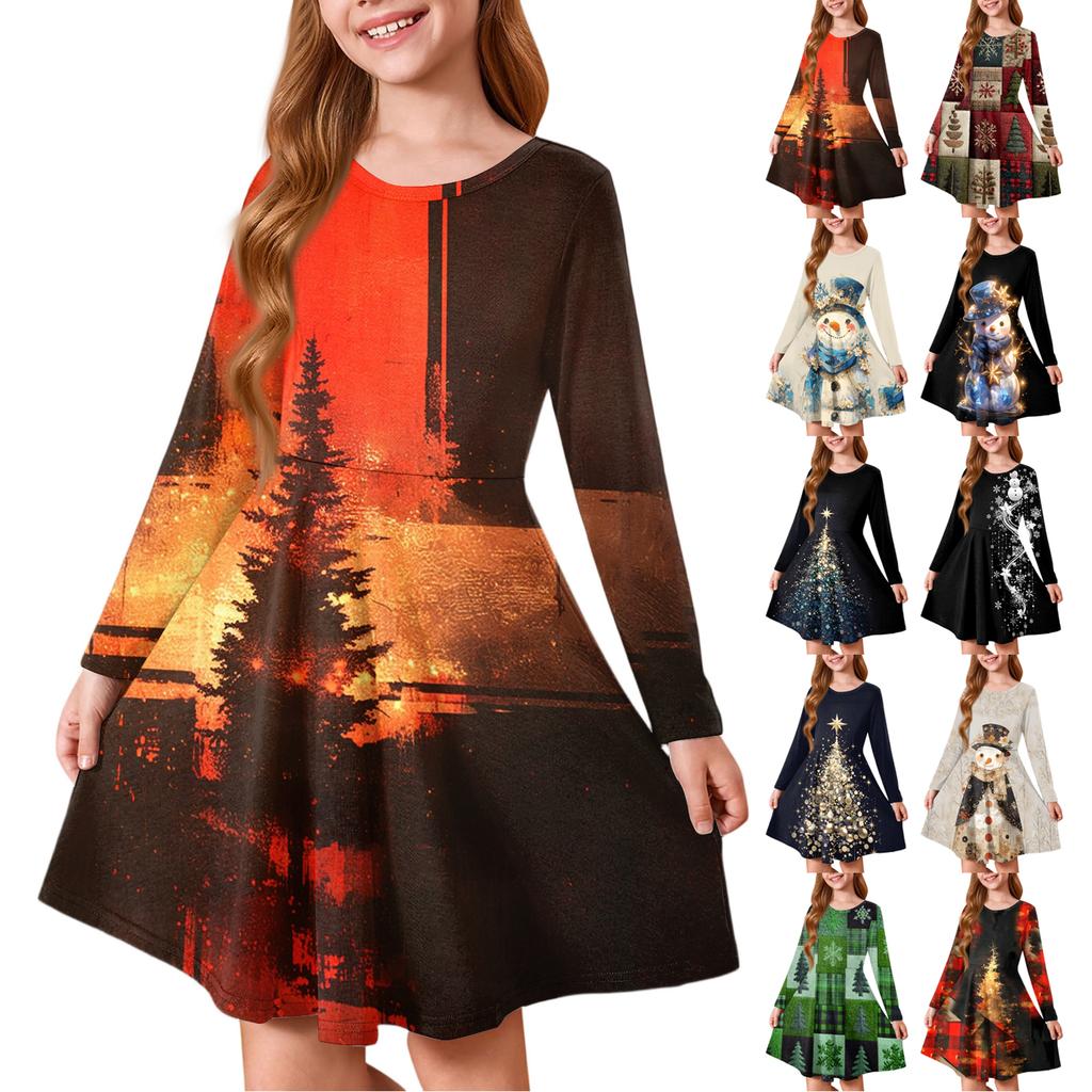 Girls' Princess Dress - Long Sleeve A-Line T-Shirt Dress Christmas Day