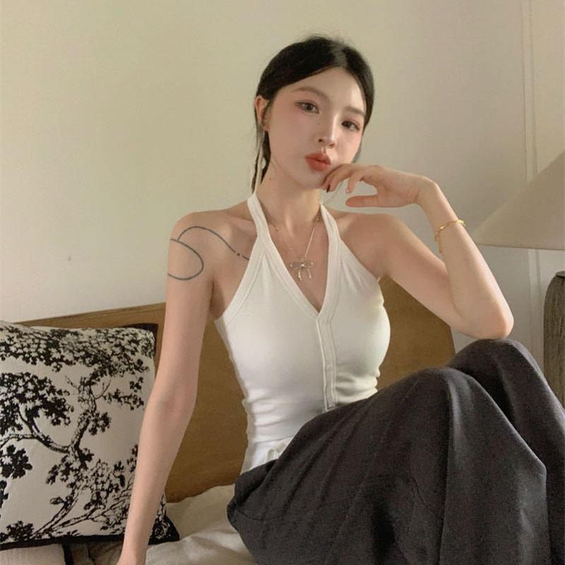 Женский летний однотонный топ без рукавов с открытой талией и лямками