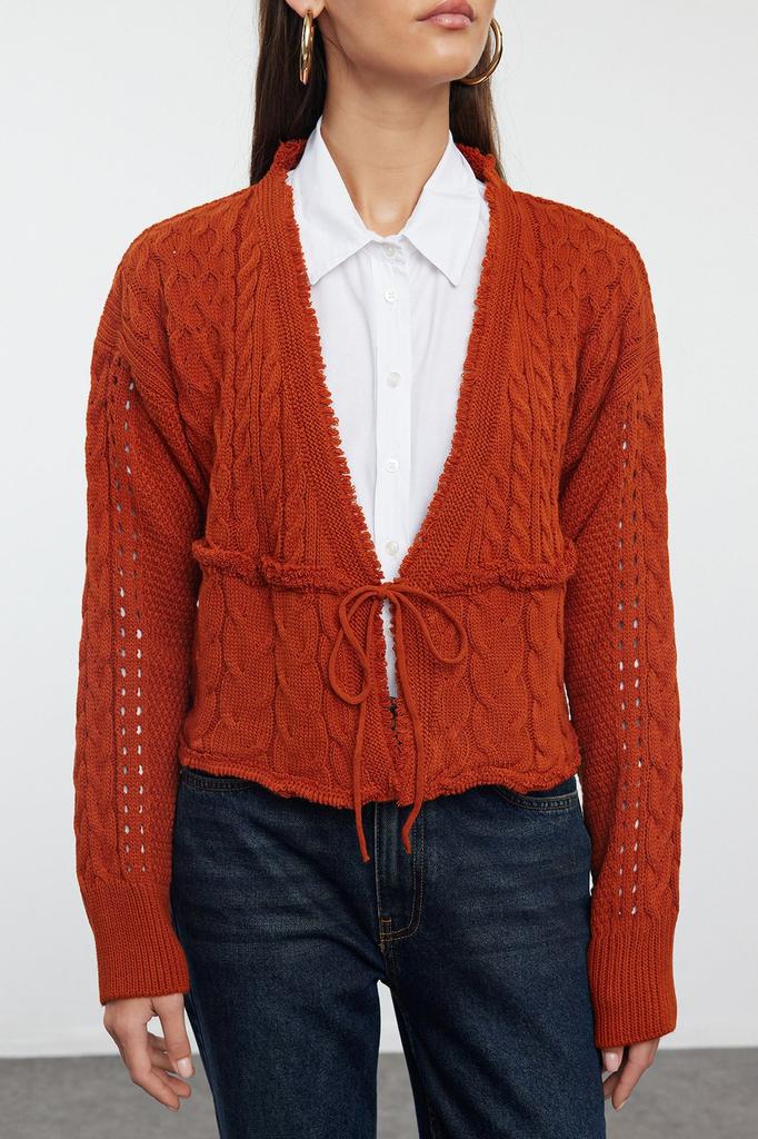 Женский модный стильный кардиган с укороченным галстуком и детальным трикотажным кардиганом
