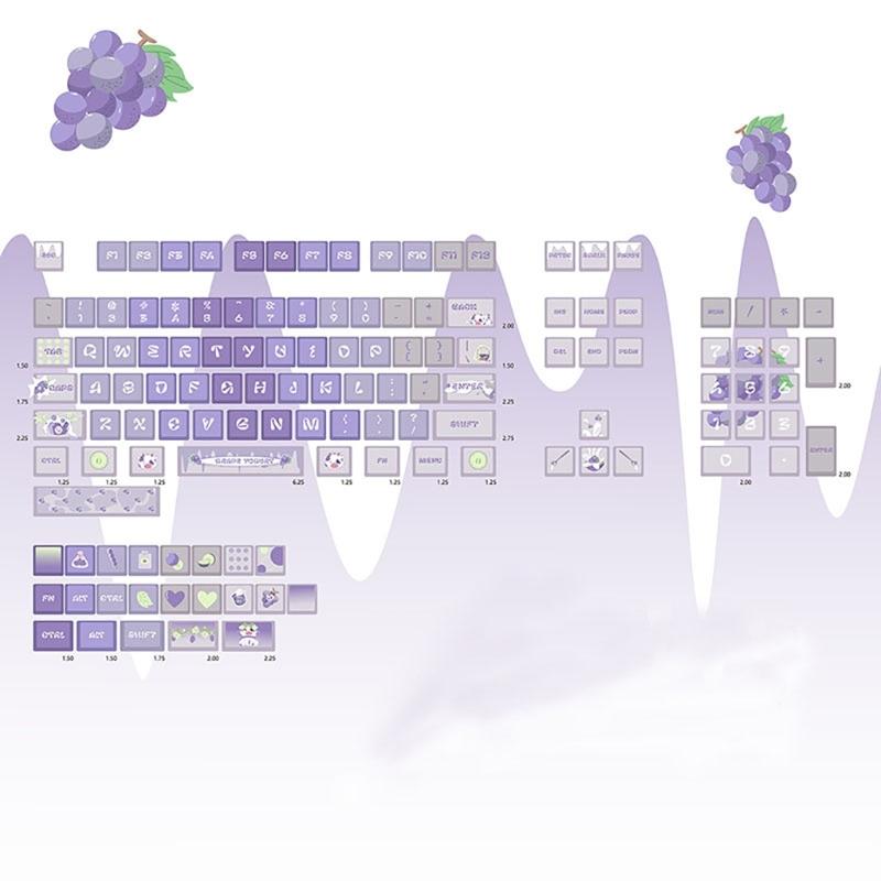 Колпачки для клавиш с изображением йогурта и винограда XDA, высота 127 клавиш, набор колпачков PBT, пятисторонний DyeSublimation для механической клавиатуры