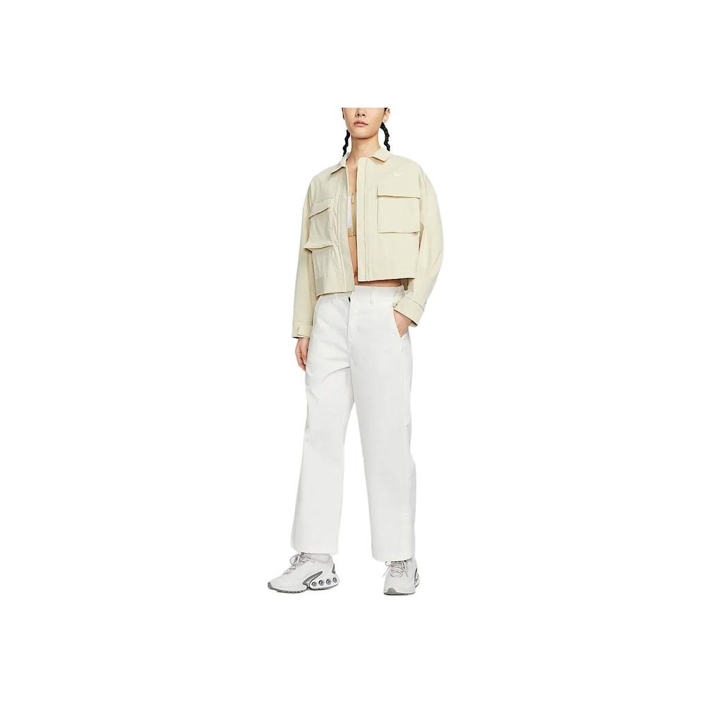 Nike Sportswear Logo Oversized Short Woven Long Sleeve Jacket Women Jackets Light-Khaki IF0614-229