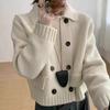 Autumn Winter Double-breasted Knitted Sweater Short Cardigan Jacket Loose Turndown Collar Fashion Solid Y2k Sweaters Youth Women