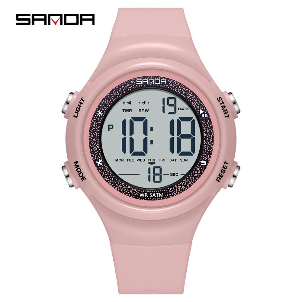 Sanda 6372 Brand Trendy Men Led Electron Watch Soft Tpu Strap Big Screen Led Digital Waterproof Alarm Clock Sports Men's Watches