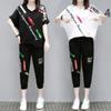New Large Size Loose Casual Sports Suit for Women In Summer New Fat Mm Short-sleeved Cropped Pants Two-piece Set