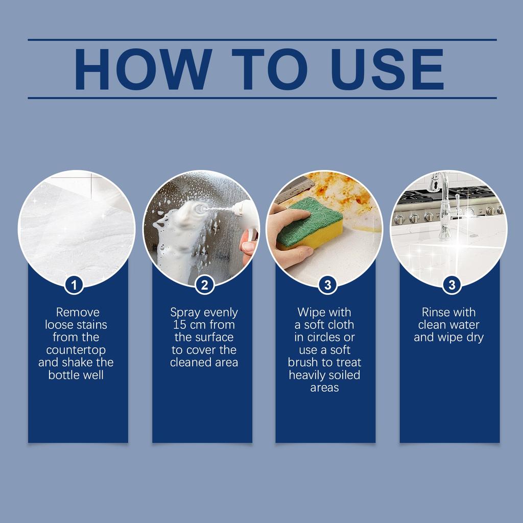 Камень Столешница Очиститель Кухня Ванная Масло Удаление накипи Экологичный Быстросохнущий Нет Многоцелевой(120мл)