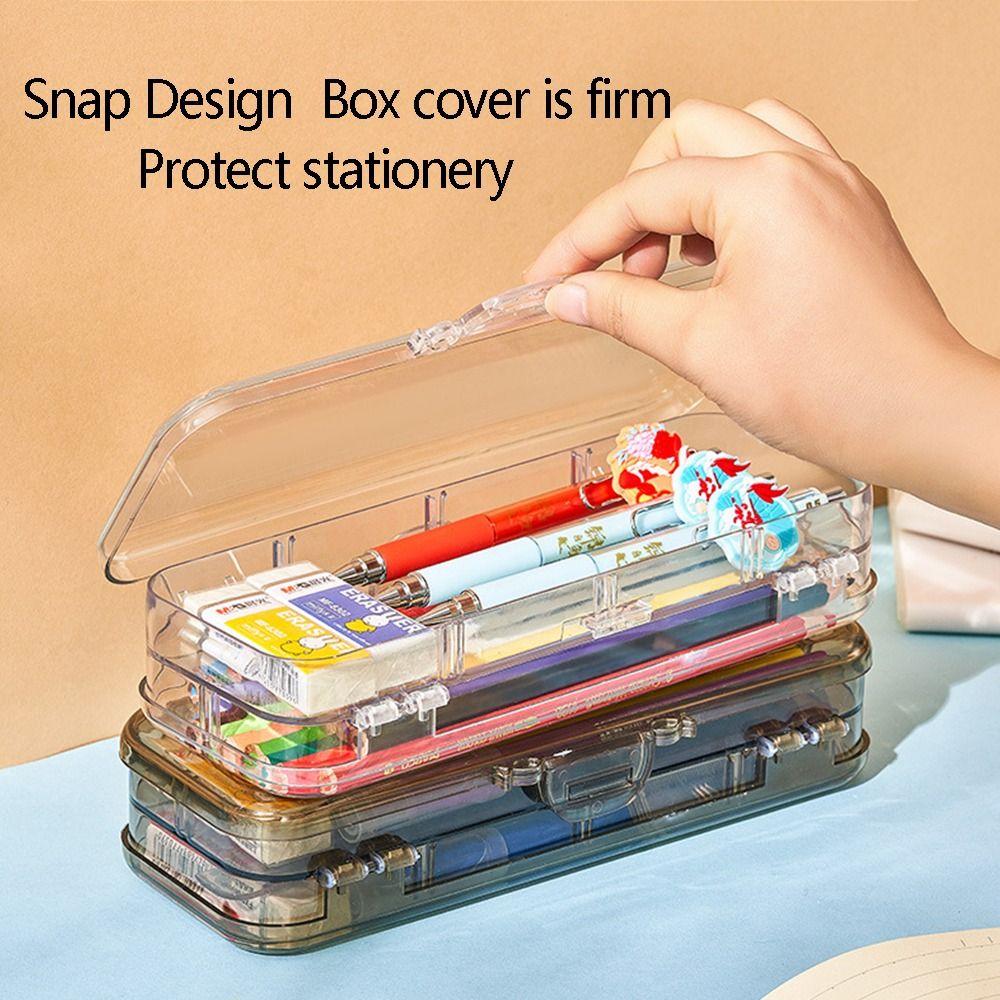 Многофункциональный прозрачный двухслойный пенал, пенал, футляр для хранения, пенал для канцелярских принадлежностей