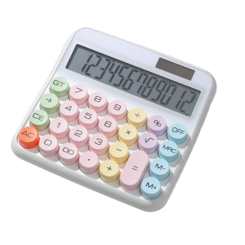 Mechanical Calculator 12 Digit Large LCD Display Big Round Button 15 Degrees Tilt Screen Cute Candy Colored