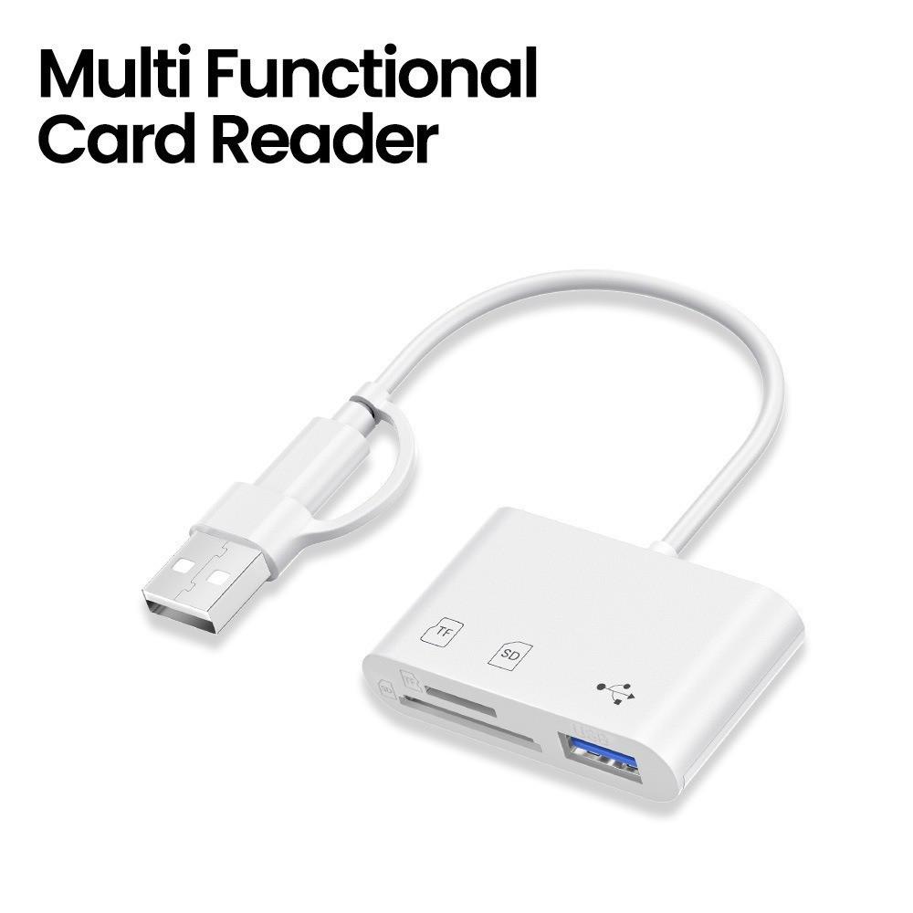 Универсальный картридер Type-C для Huawei, Xiaomi, Apple - Поддерживает TF, SD-карты, USB-накопители, Автомобиль, Камеру