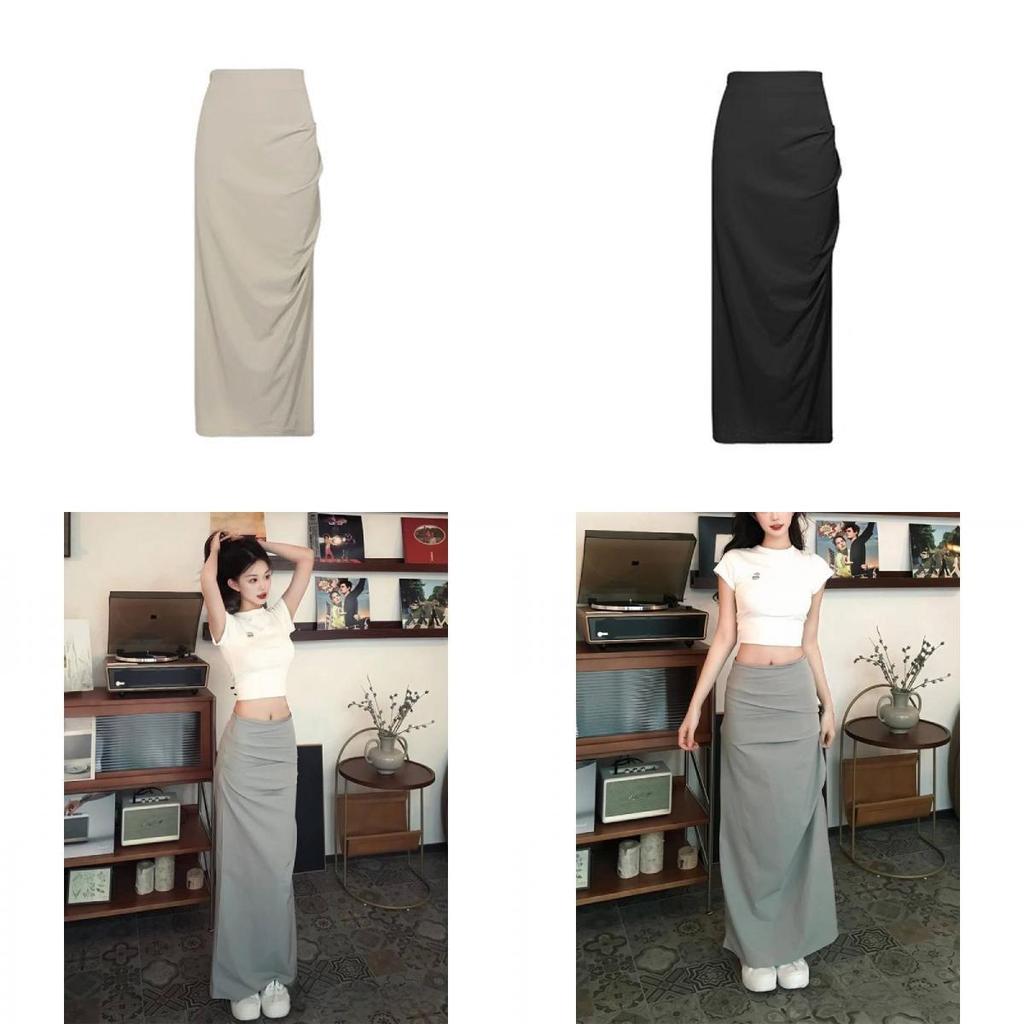 Cotton Blend Asymmetric Midi Skirt With Pleats For Elegant Ladies Spring Summer Wear